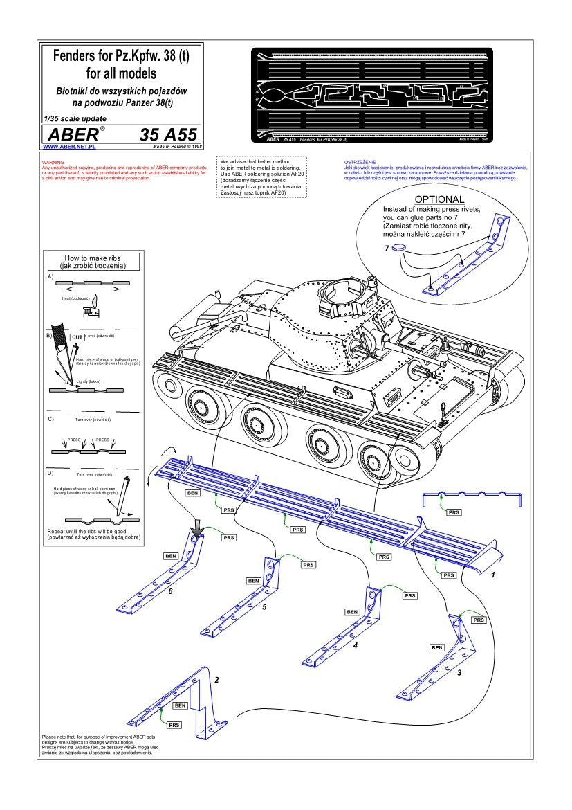 Aber 35A055 Błotniki do czołgów typu Panzer 38 (Praga) 1/35 – immagine 4