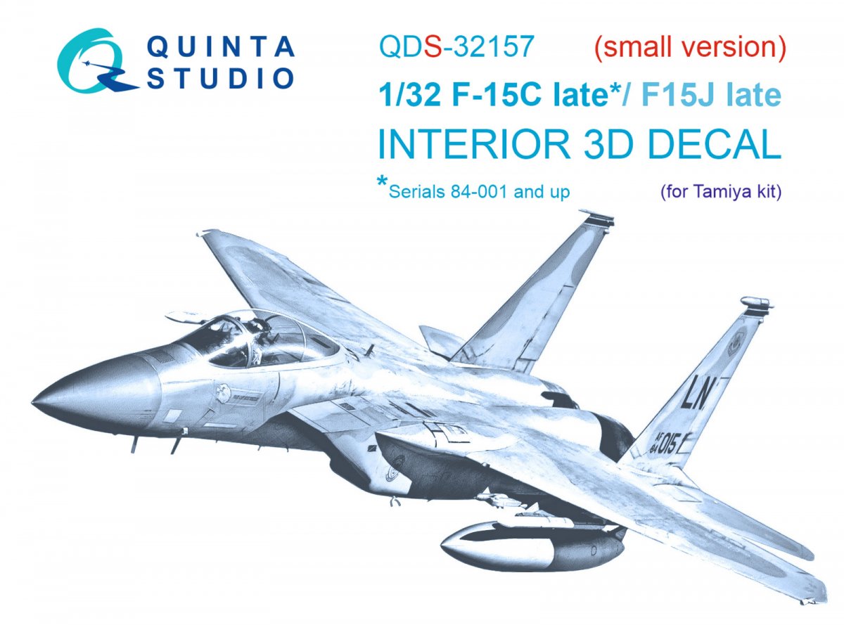 Quinta Studio QDS-32157 F-15C Late/F-15J late 3D-Printed &amp; colored Interior on decal paper (Tamiya) (small version) 1/32