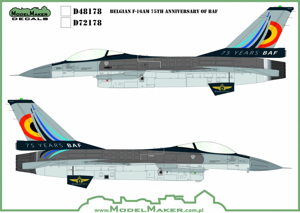 Décalcomanies ModelMaker D48178 F-16 belge 75e anniversaire 1/48 