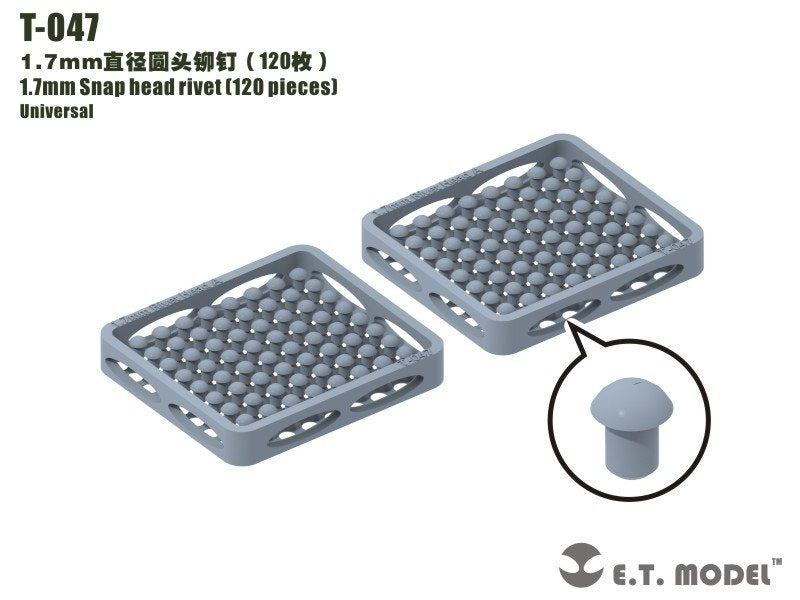 Rivets à tête clipsable ET modèle T-047 de 1,7 mm (120 pièces) (rivets)