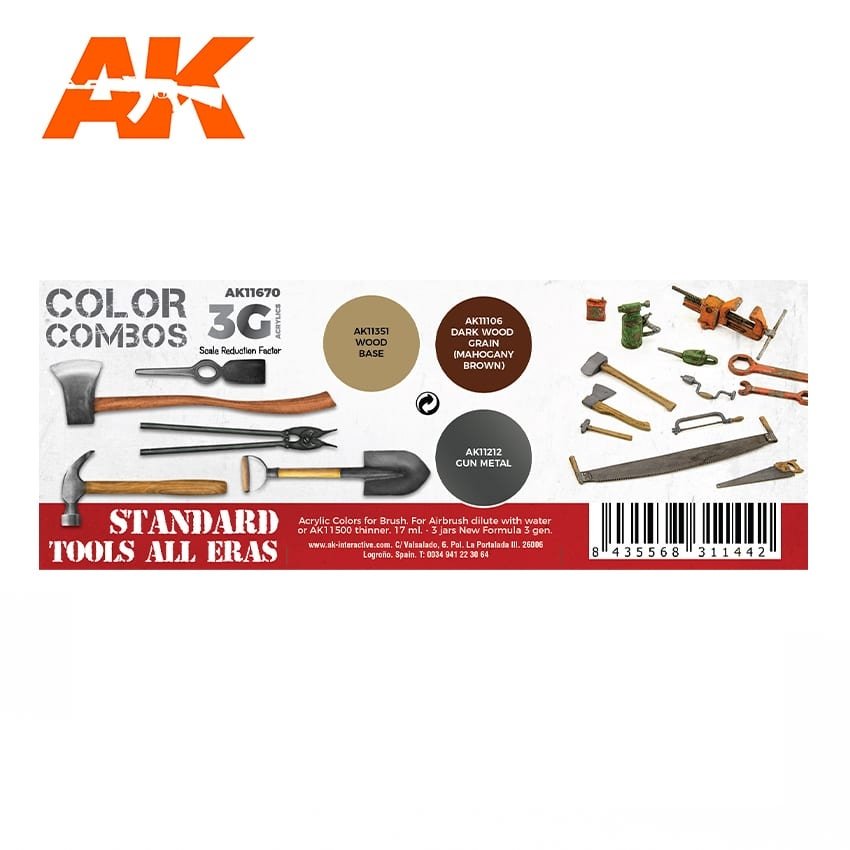 AK Interactive AK11670 3G STANDARD TOOLS ALL ERAS 3x17 ml – imagen 2