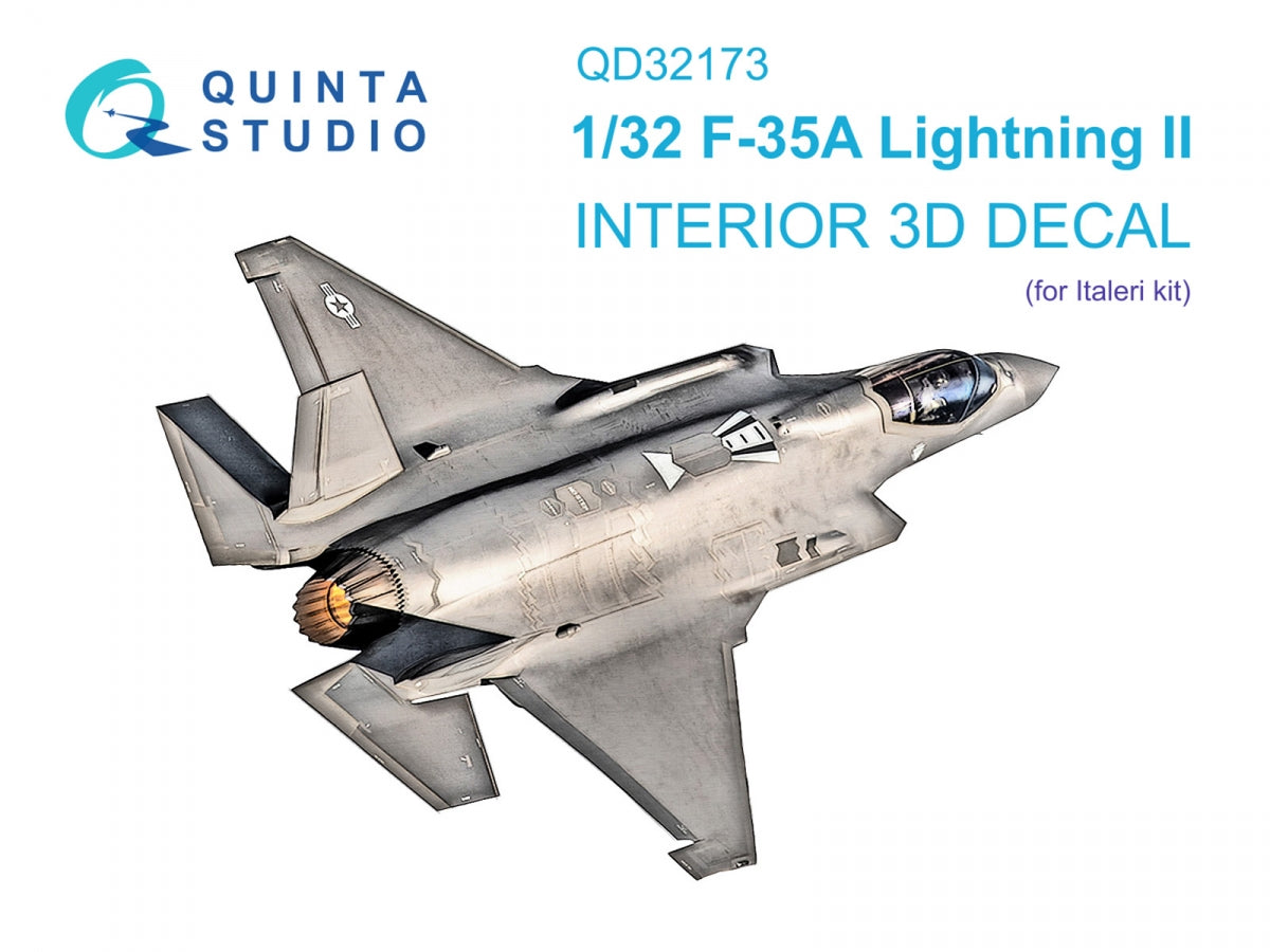 Quinta Studio QD32173 F-35A 3D-Printed &amp; colored Interior on decal paper (Italeri) 1/32