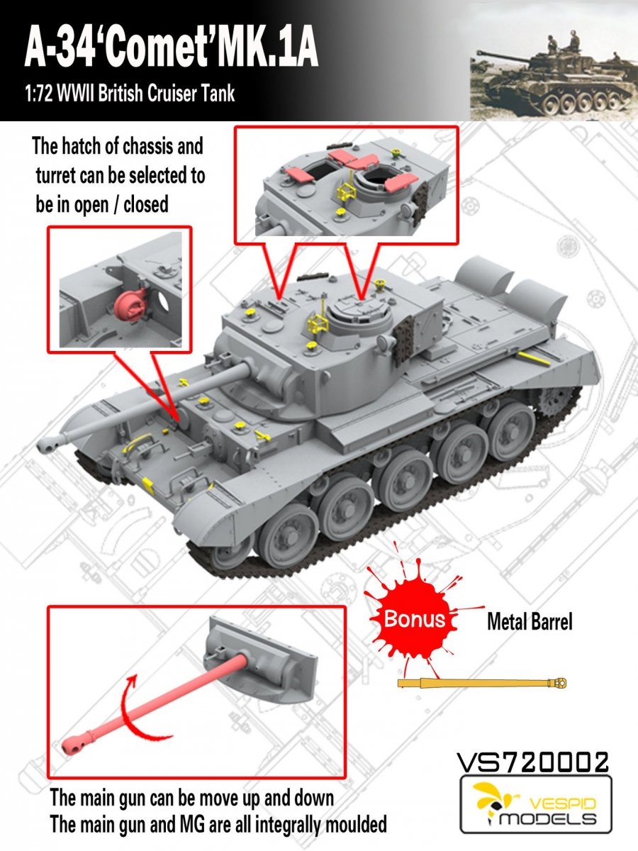 Vespid Models VS720002 A-34 &amp;#39;Comet&amp;#39; MK.1A British Cruiser Tank 1/72 – Bild 3
