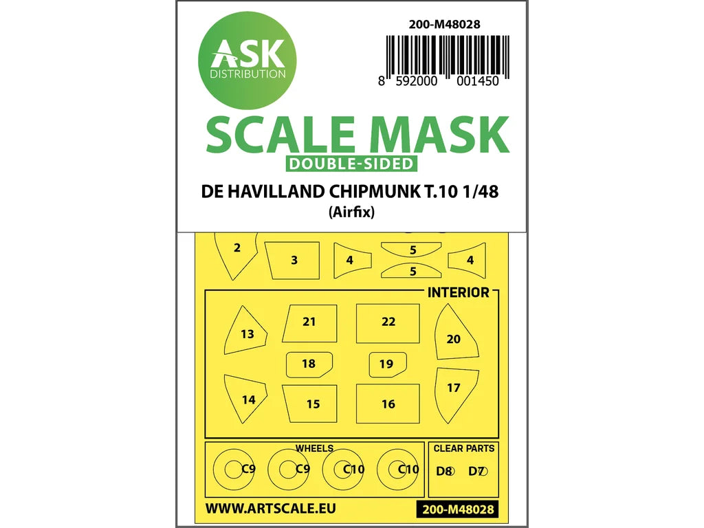 Art Scale Kit M48028 De Havilland Chipmunk T.10 Double-Sided Painting Mask for Airfix 1/48