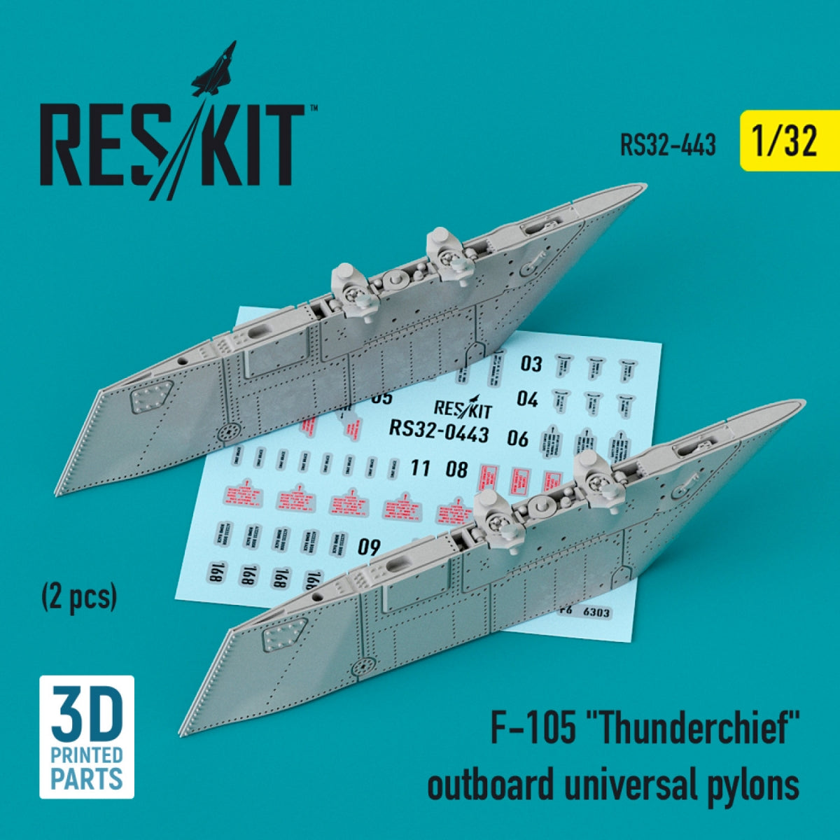 RESKIT RS32-0443 F-105 "THUNDERCHIEF" OUTBOARD UNIVERSAL PYLONS (2 PCS) (3D PRINTED) 1/32