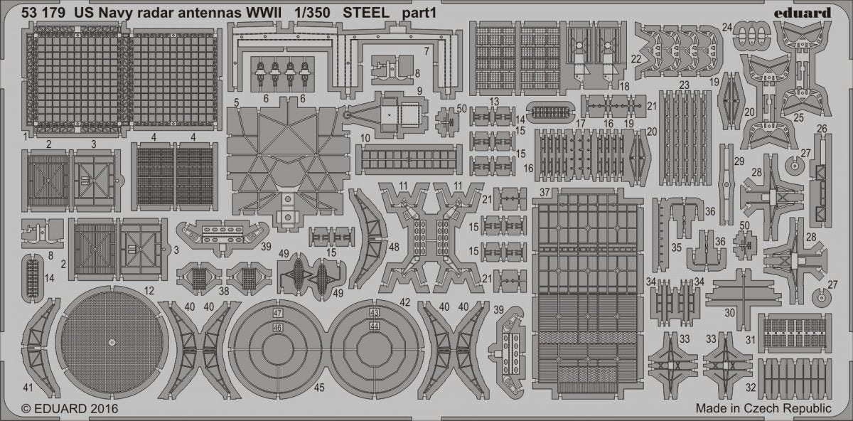 Antennes radar de l'US Navy Eduard 53179, Seconde Guerre mondiale, acier, échelle 1/350