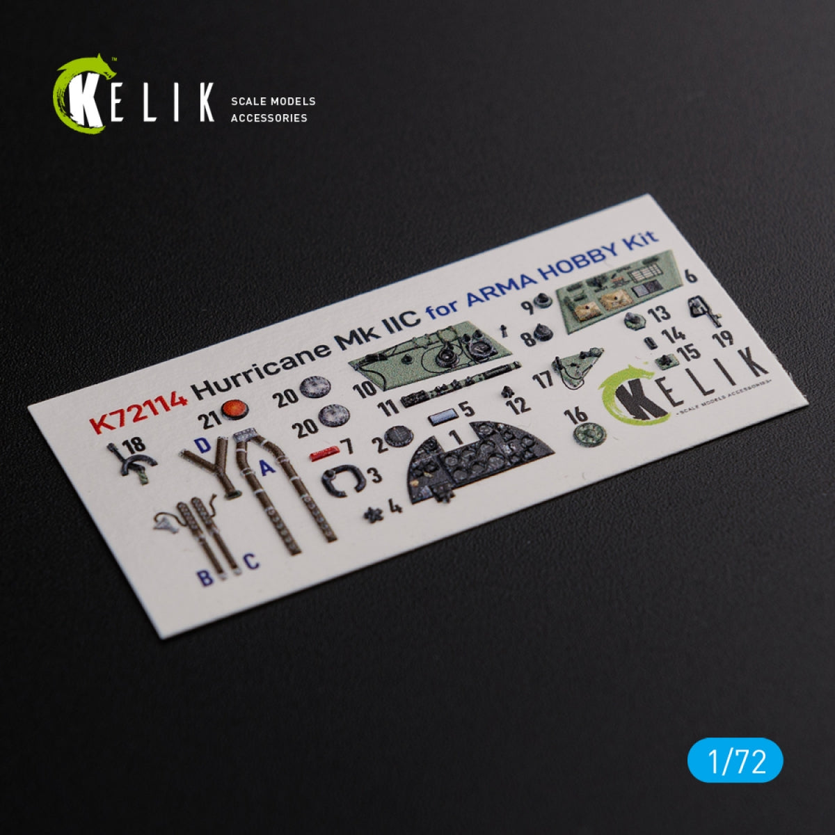 Décalcomanies 3D intérieures KELIK K72114 Hurricane Mk IIC pour maquette Arma Hobby au 1/72