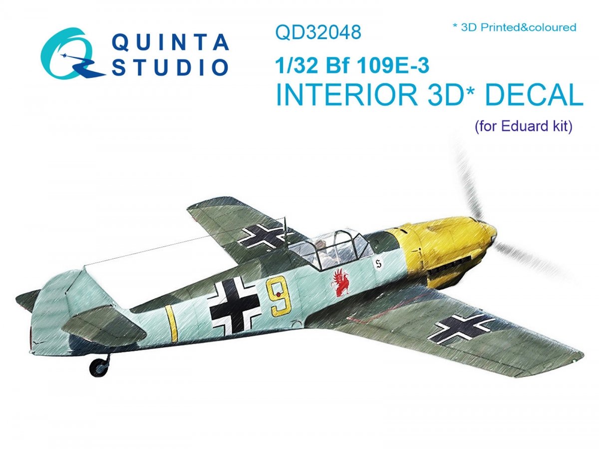 Quinta Studio QD32048 Bf 109E-3 3D-Printed &amp; colored Interior on decal paper (for Eduard kit) 1/32