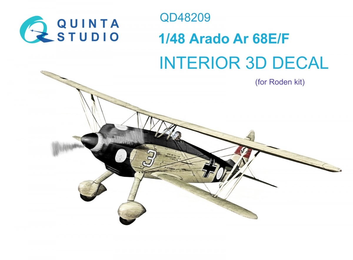 Intérieur imprimé en 3D et coloré sur papier décalcomanie (Roden) Quinta Studio QD48209 Arado Ar 68 E/F 1/48