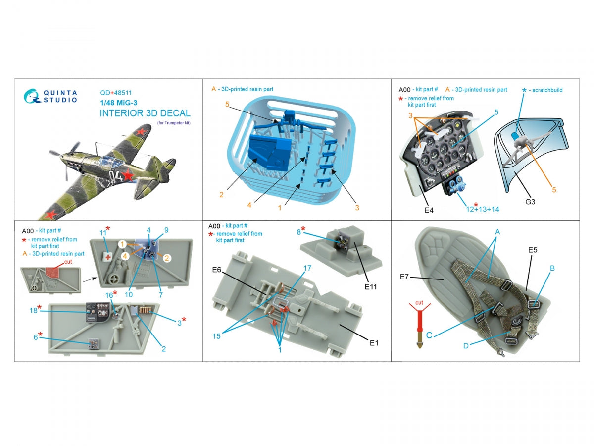 Intérieur coloré imprimé en 3D pour MiG-3 (Trumpeter) par Quinta Studio QD+48511, échelle 1/48 – image 5