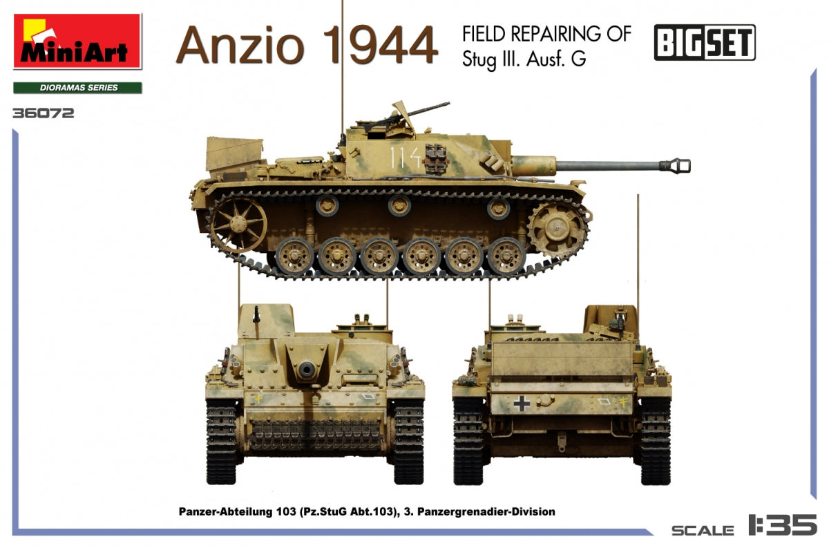 MiniArt 36072 Anzio 1944. Réparation sur le terrain d'un Stug III. Ausf. G. Grand coffret 1/35