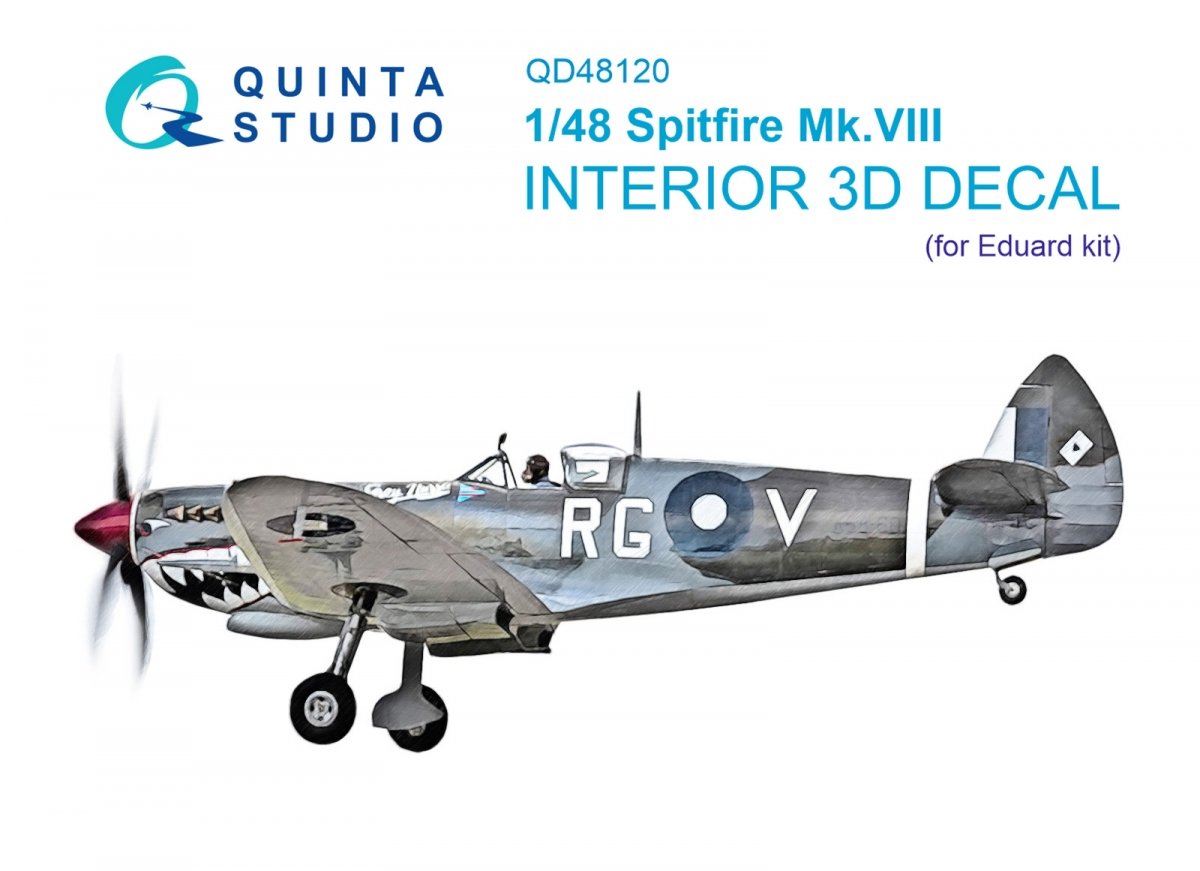 Quinta Studio QD48120 Spitfire Mk.VIII 3D-Printed &amp;amp; colored Interior on decal paper (Eduard) 1/48
