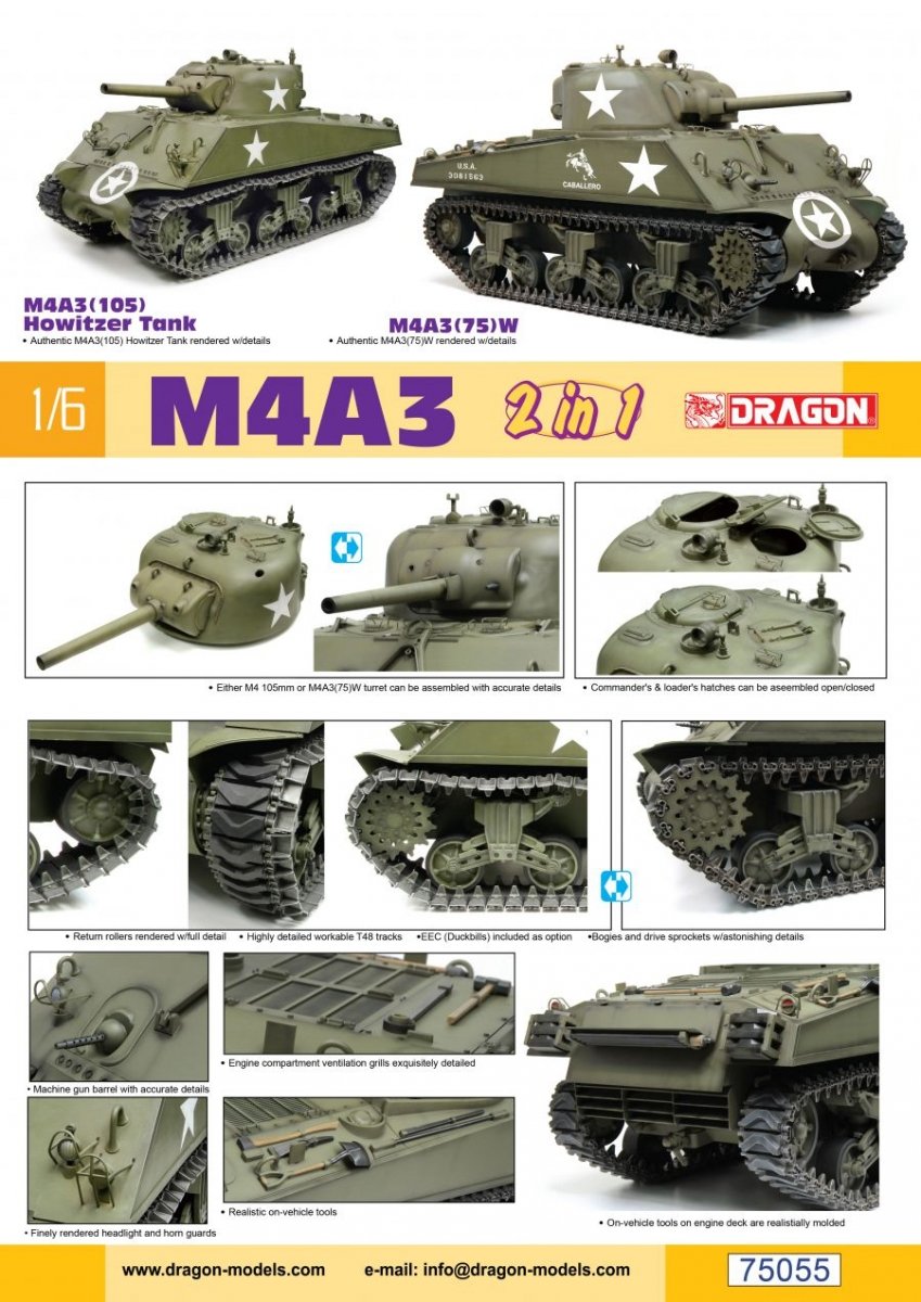 Dragon 75055 M4A3 (105) Obusier Char / M4A3(75)W (2 en 1) 1/6