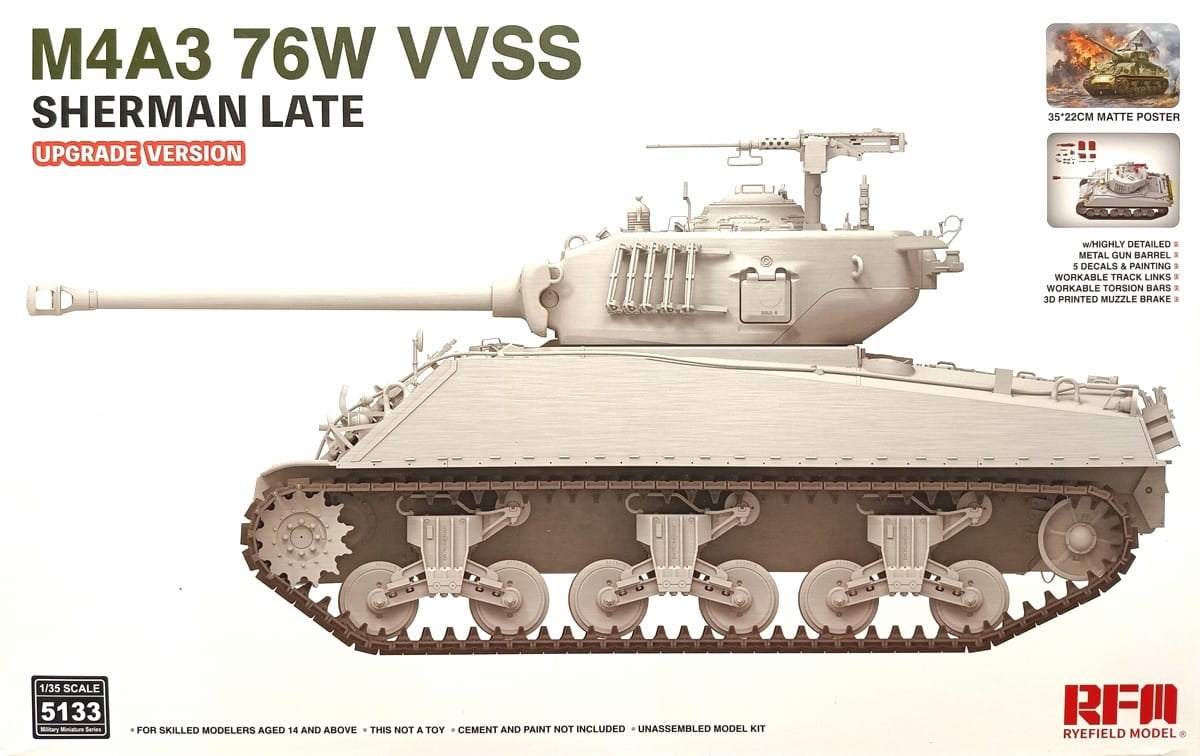 Maquette Rye Field modèle 5133 M4A3 76W VVSS Sherman, version modernisée tardive, échelle 1/35