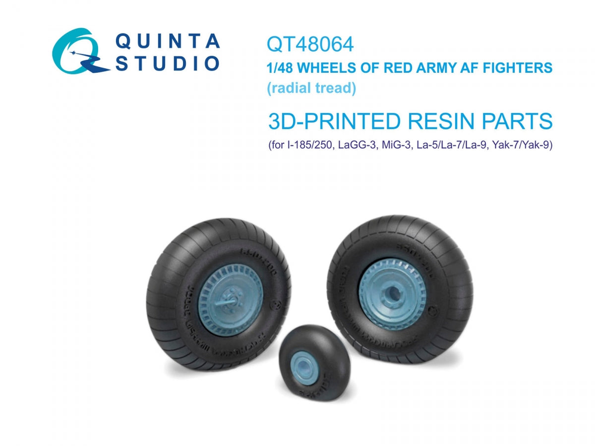 Quinta Studio QT48064 LaGG-3, MiG-3, La-5/La-7/La-9, Yak-7/Yak-9, I-185/250 Wheels (radial tread) (all kits) 1/48