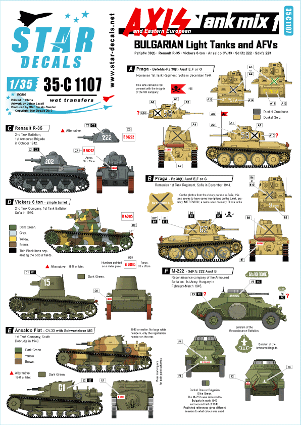 Star Decals 35-C1107 Axis & Eastern European Tank Mix 1 1/35