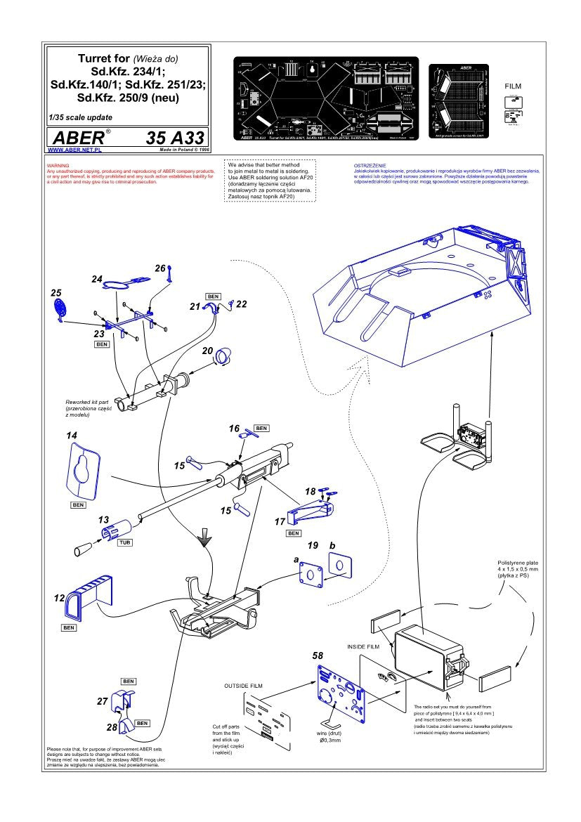 Aber 35A033 Wieża do Kfz.234/1, 140/1, 251/23, 250/9 1/35 – zdjęcie 4