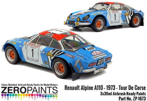 Zero Paints 1673 Renault Alpine A110 – 1973 – Tour De Corse Red - White - Blue Paint Set 3x30ml – immagine 3