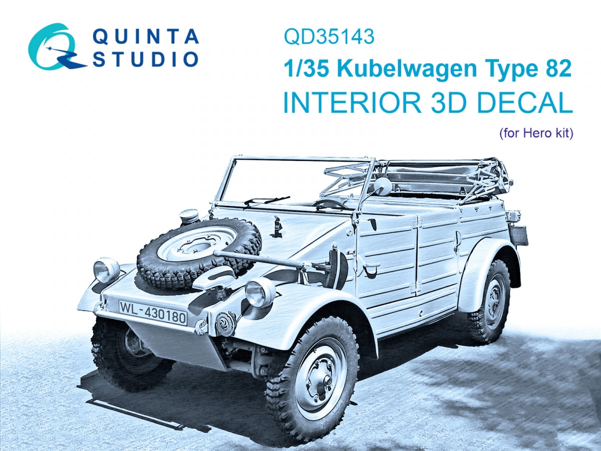 Intérieur imprimé en 3D et coloré sur papier décalcomanie Quinta Studio QD35143 Kubelwagen Type 82 (Hero) 1/35
