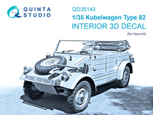 Intérieur imprimé en 3D et coloré sur papier décalcomanie Quinta Studio QD35143 Kubelwagen Type 82 (Hero) 1/35