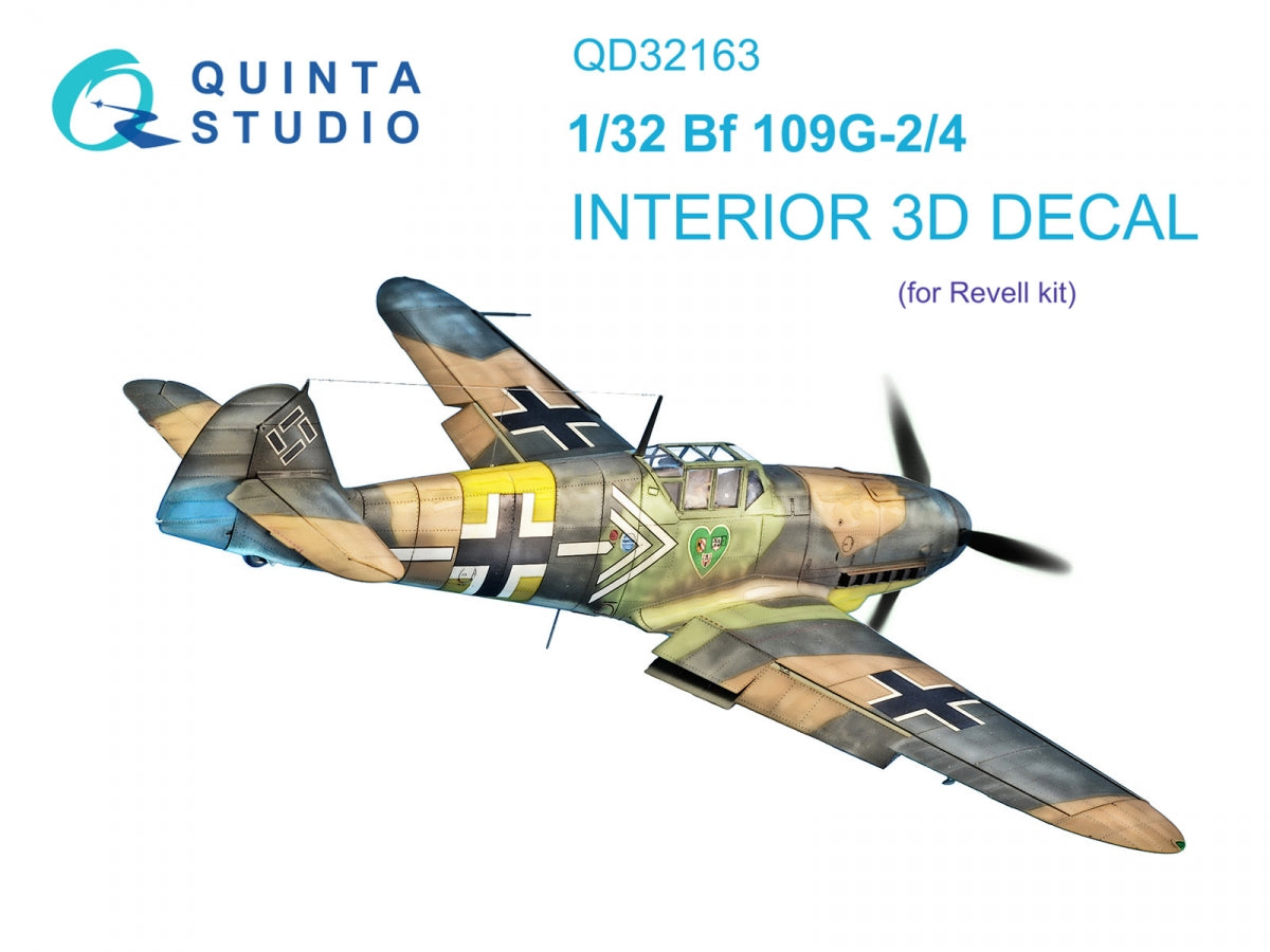 Quinta Studio QD32163 Bf 109G-2/4 3D-Printed &amp; colored Interior on decal paper (Revell) 1/32