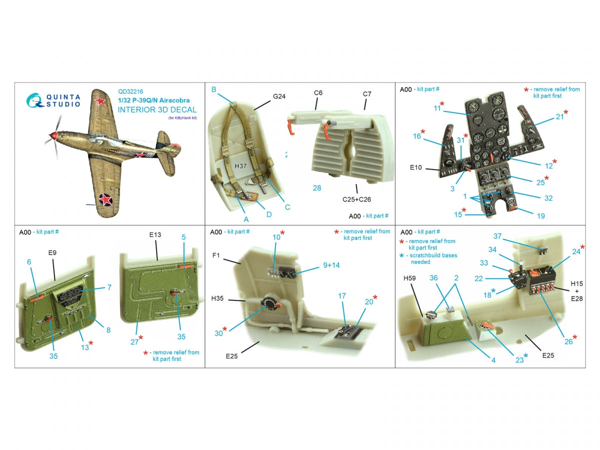 Quinta Studio QD32216 P-39Q/N Airacobra 3D-Printed coloured Interior on decal paper (KittyHawk) 1/32 – imagen 2
