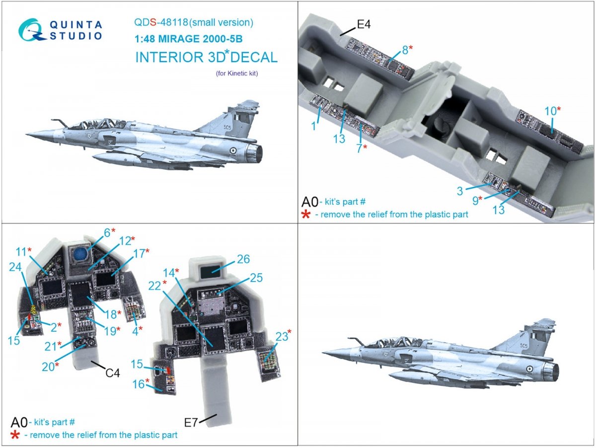 Quinta Studio QDS-48118 Mirage 2000-5B 3D-Printed &amp;amp; coloured Interior on decal paper (Kinetic) (Small version) 1/48 – immagine 10