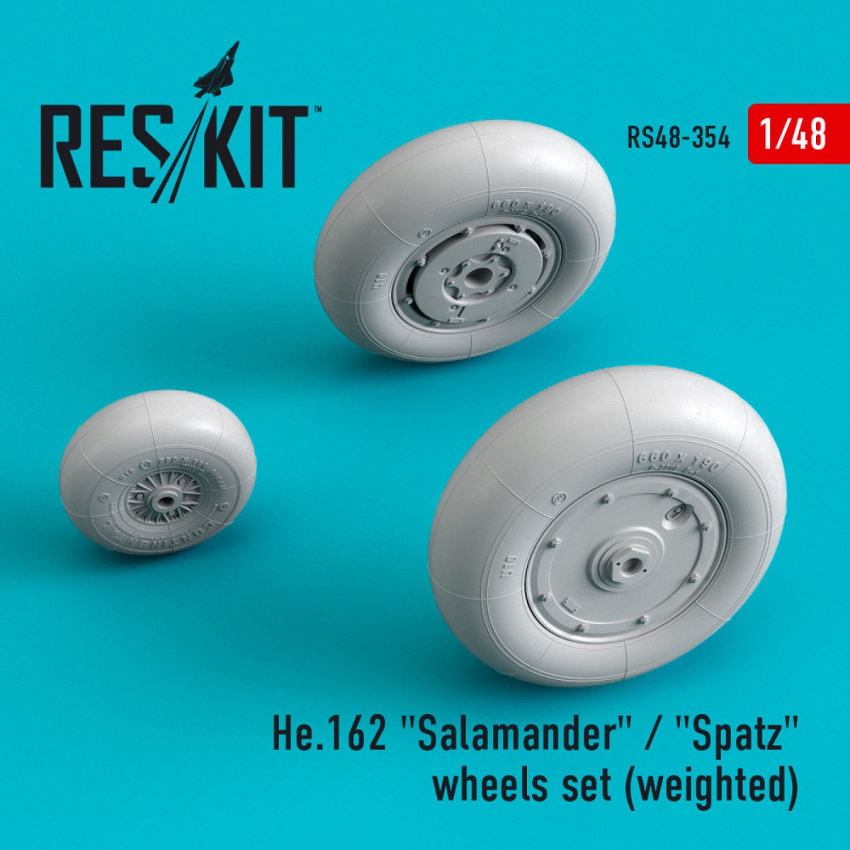 RESKIT RS48-0354 HE.162 &amp;quot;SALAMANDER&amp;quot; / &amp;quot;SPATZ&amp;quot; WHEELS SET (WEIGHTED) 1/48