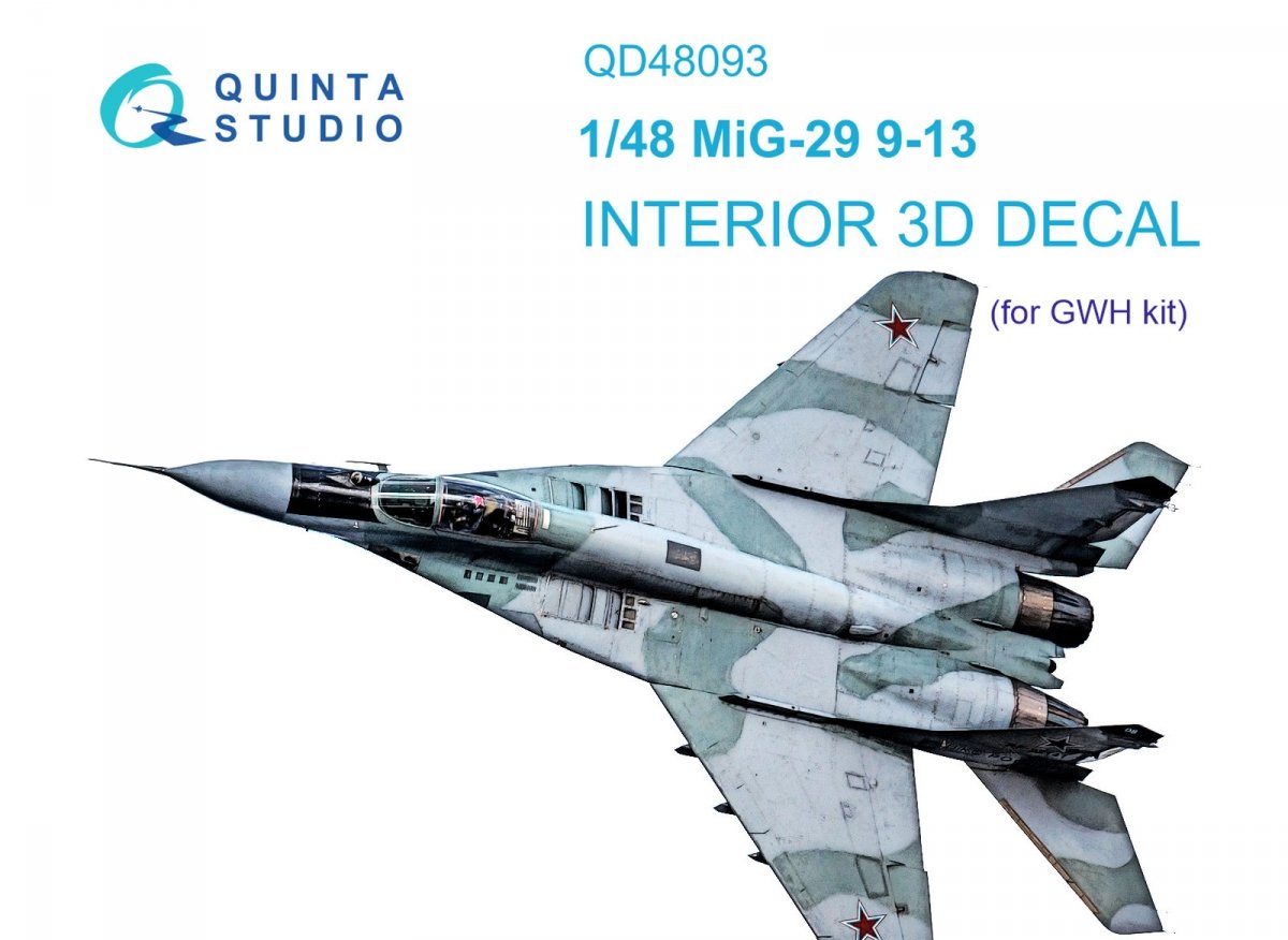 Quinta Studio QD48093 MiG-29 (9-13) 3D-Printed &amp;amp; coloured Interior on decal paper (for GWH ) 1/48