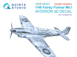 Quinta Studio QDS-48423 Fairey Fulmar Mk.I 3D-Printed &amp;amp; coloured Interior on decal paper (Trumpeter) (Small version) 1/48