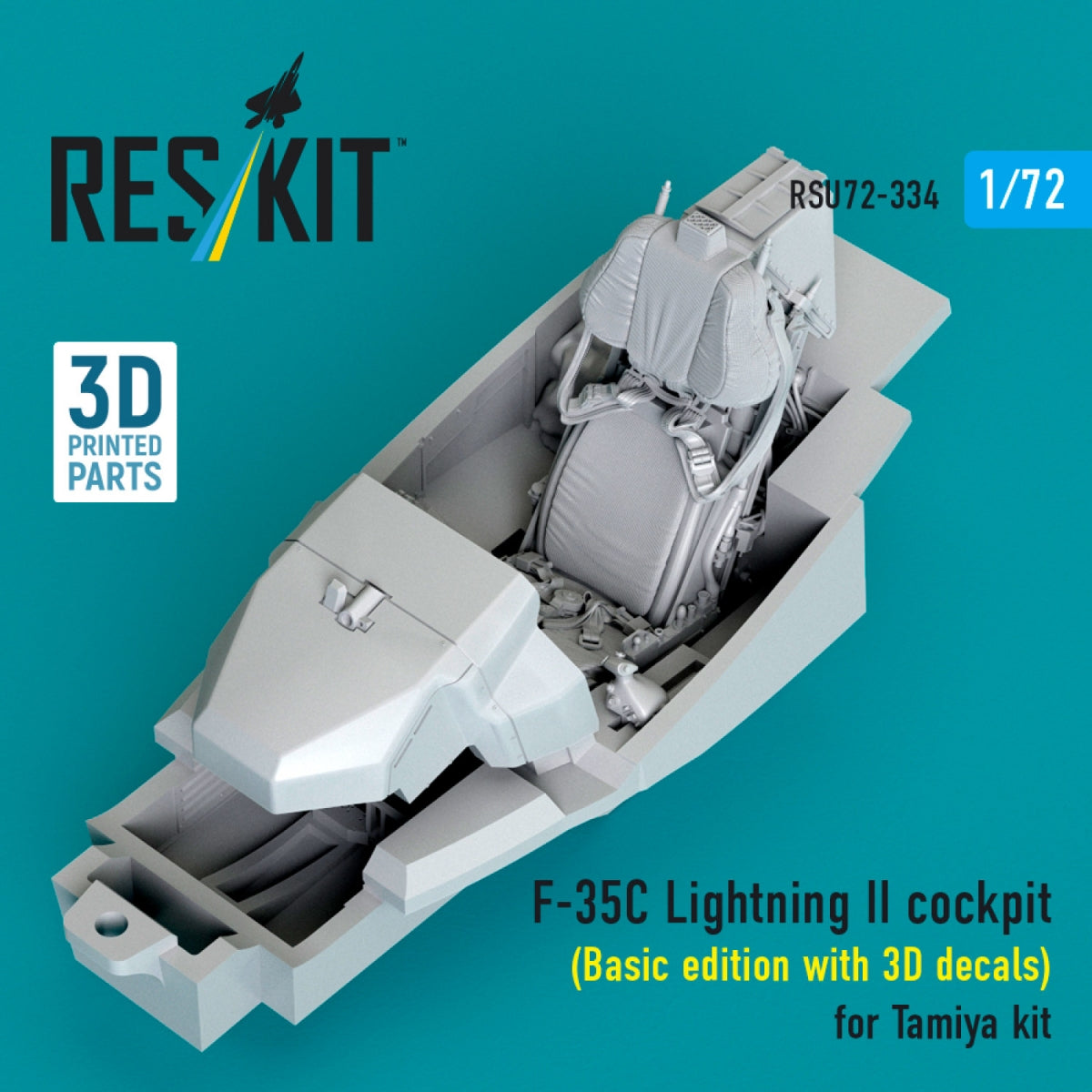 RESKIT RSU72-0334 F-35C Lightning II cockpit (Basic edition with 3D decals) for Tamiya kit (3D Printed) 1/72