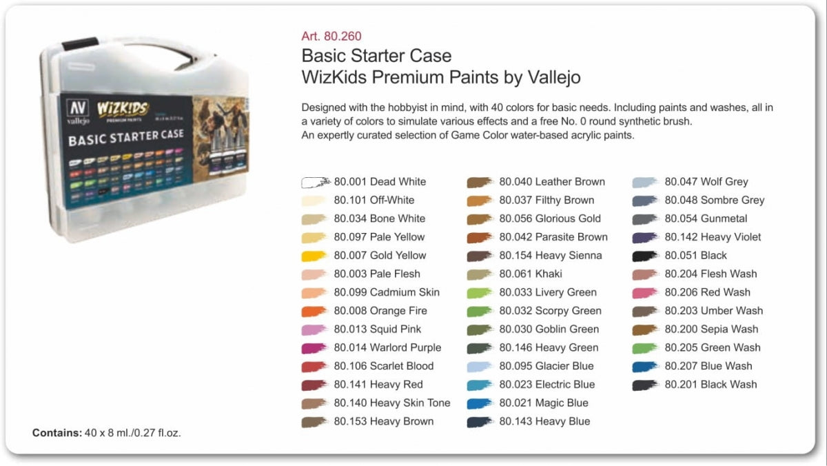 Vallejo 80260 Wizkids Basic Starter Case 40x8ml + brush – zdjęcie 2