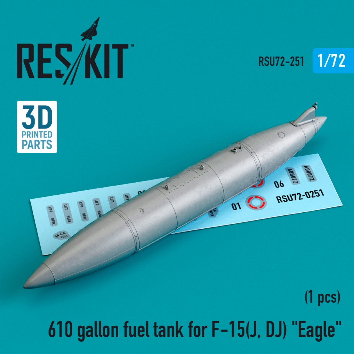 Réservoir de carburant RESKIT RSU72-0251 de 610 gallons pour F-15 (J, DJ) « EAGLE » (imprimé en 3D) à l'échelle 1/72