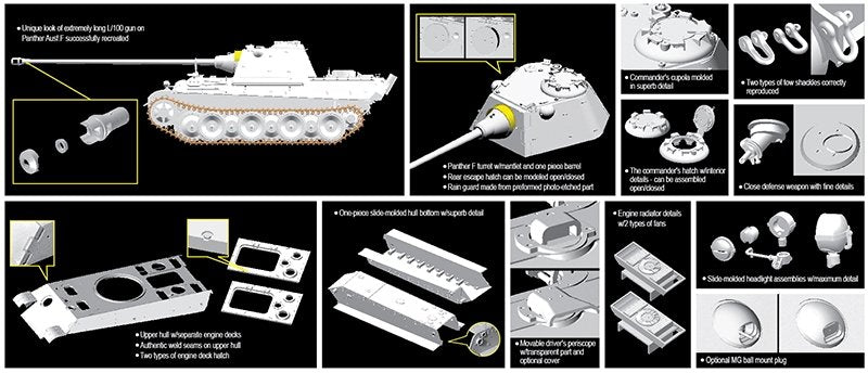 Dragon 6799 Panther Ausf.F w/7.5cm KwK42 L/100 1/35 – immagine 3