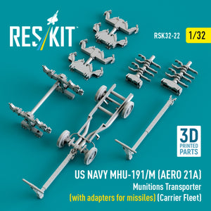 RESKIT RSK32-0022 US NAVY MHU-191/M (AERO 21A) Munitions Transporter (with adapters for bombs) (Carrier Fleet) (3D Printed model kit) 1/32 – image 4
