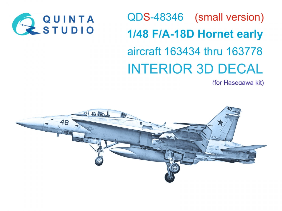 Quinta Studio QDS-48346 FA-18D early 3D-Printed & coloured Interior on decal paper (Hasegawa) (small version) 1/48