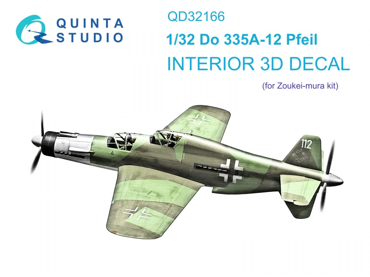 Quinta Studio QD32166 Do 335A-12 3D-Printed &amp;amp; coloured Interior on decal paper (Zoukei-Mura) 1/32