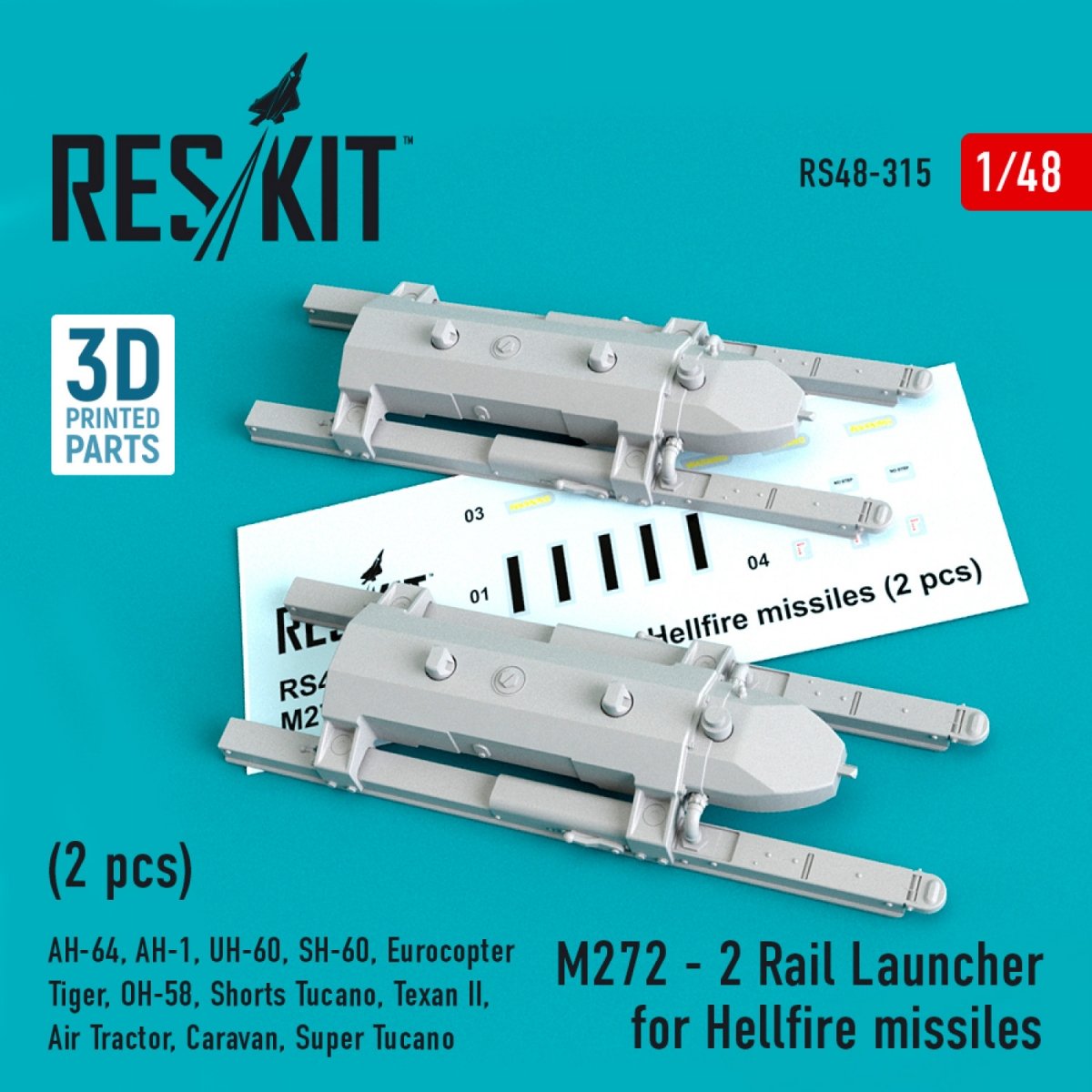 RESKIT RS48-0315 M272 - 2 RAIL LAUNCHER FOR HELLFIRE MISSILES (2 PCS) 1/48