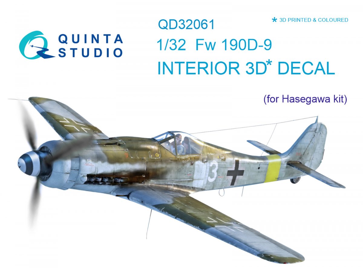 Quinta Studio QD32061 FW 190D-9 3D-Printed &amp;amp; coloured Interior on decal paper (for Hasegawa kit) 1/32