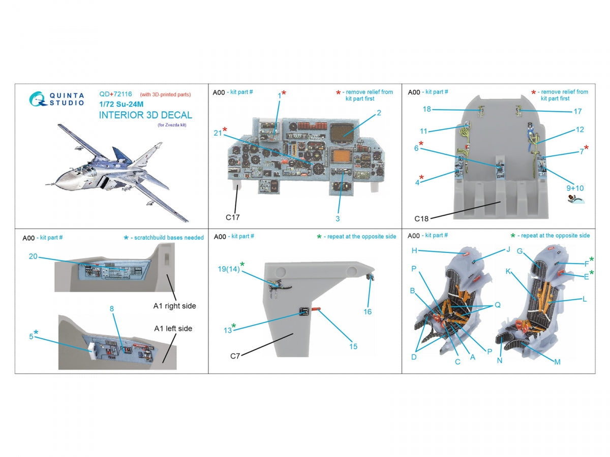 Quinta Studio QD+72116 Su-24M 3D-Printed coloured Interior on decal paper (Zvezda) (with 3D-printed resin part) 1/72 – immagine 11