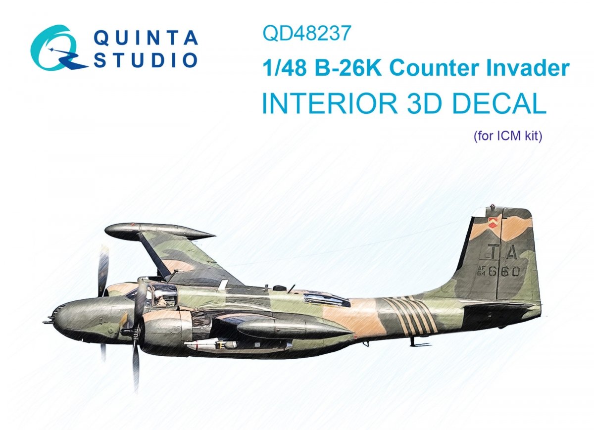 Quinta Studio QD48237 B-26K 3D-Printed &amp;amp; coloured Interior on decal paper (ICM) 1/48