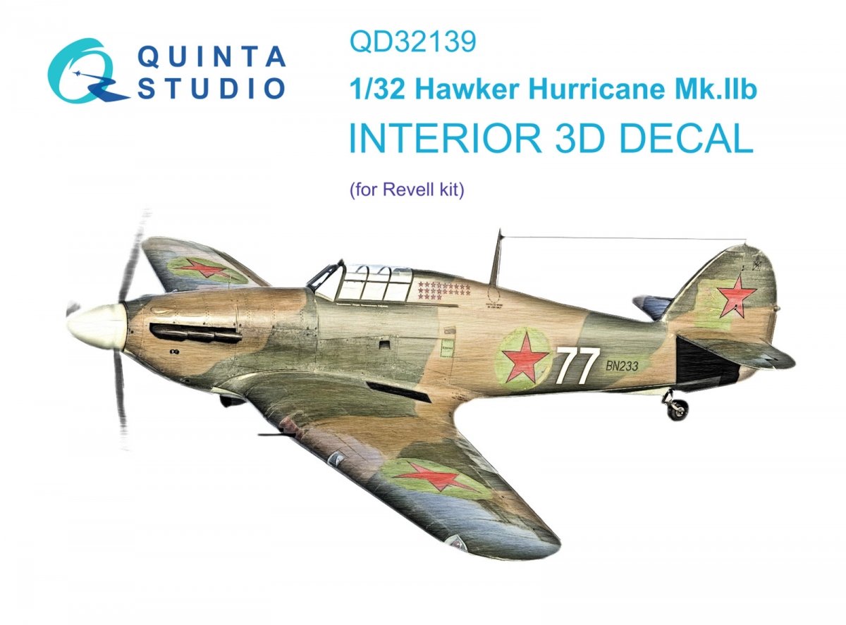 Quinta Studio QD32139 Hawker Hurricane Mk.IIb 3D-Printed &amp; colored Interior on decal paper (Revell) 1/32