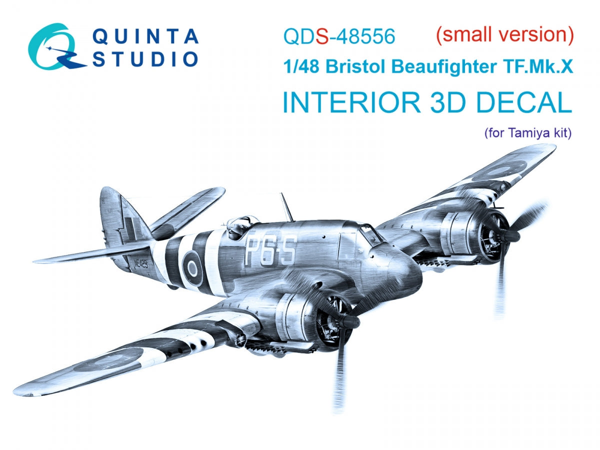 Intérieur imprimé en 3D et coloré sur papier décalcomanie Quinta Studio QDS-48556 Bristol Beaufighter TF.Mk.X (Tamiya, petite version) 1/48