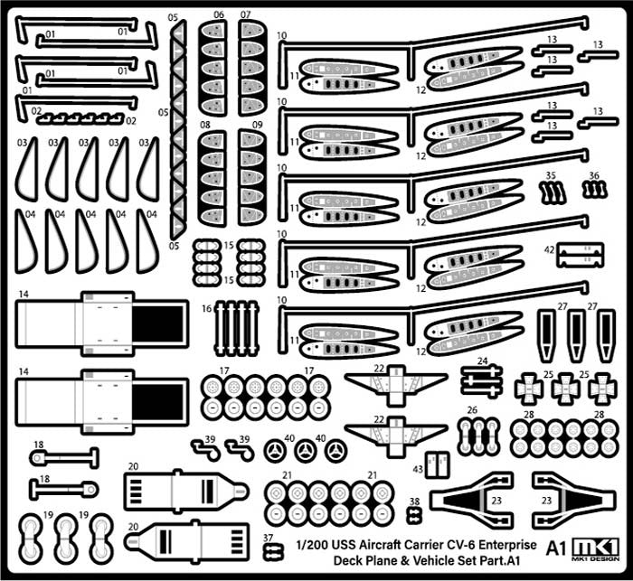 Ensemble d&amp;#39;avions de pont USS Enterprise de la Seconde Guerre mondiale MK1 Design MS-20018 pour CV-6 Enterprise à l&amp;#39;échelle 1/200 – image 3
