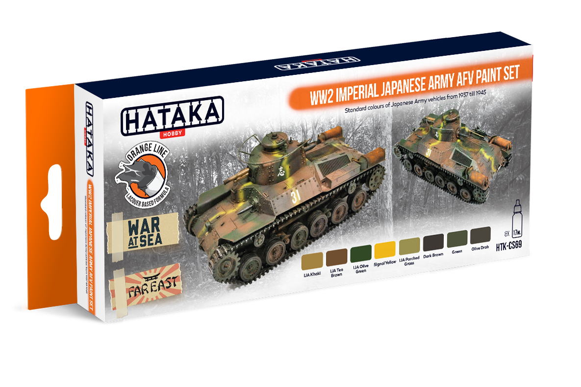 Hataka HTK-CS69 ORANGE LINE – Set de peinture pour véhicules blindés de l&amp;#39;armée impériale japonaise de la Seconde Guerre mondiale (8 x 17 ml)