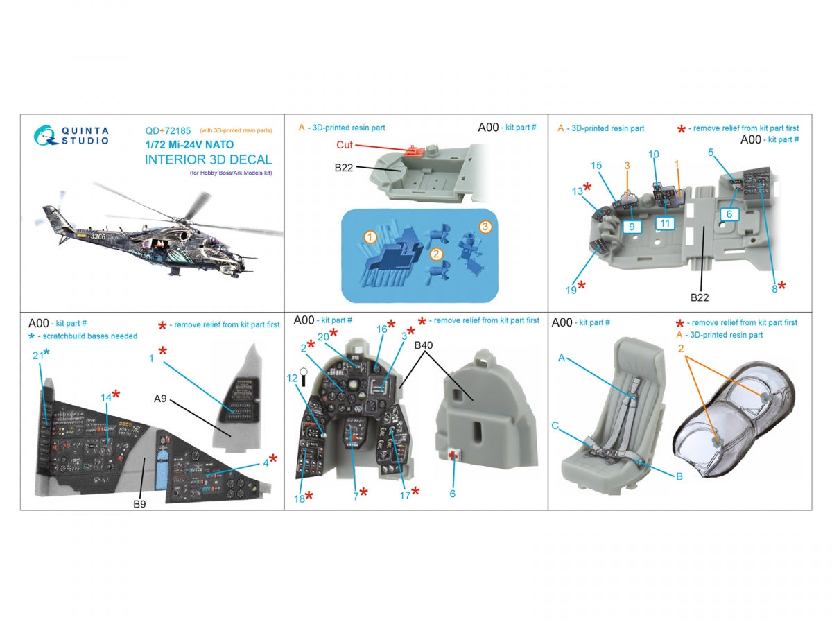 Quinta Studio QD+72185 Mi-24V NATO 3D-Printed &amp;amp; coloured Interior on decal paper (Hobby Boss/ARK Models) (with 3D-printed resin parts) 1/72 – Bild 13