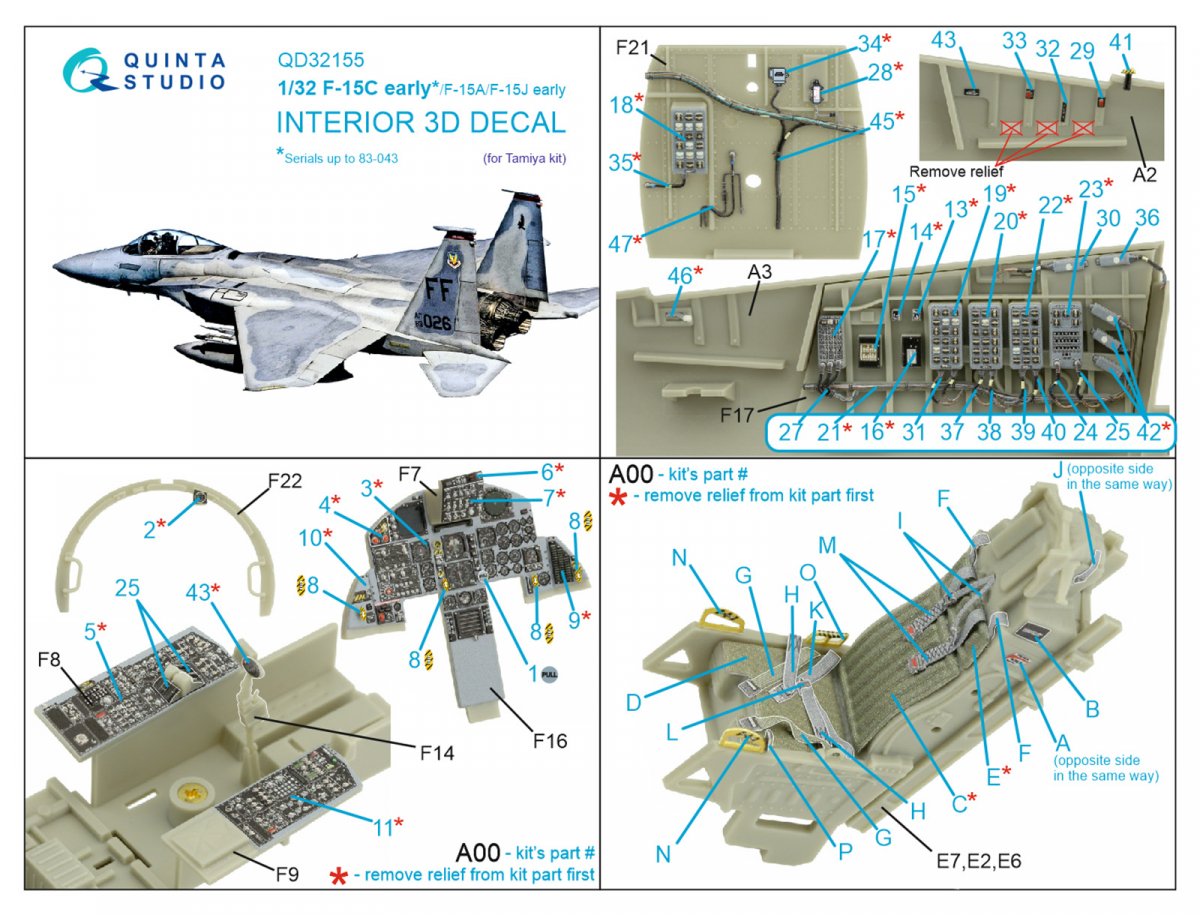 Quinta Studio QD32155 F-15C Early/F-15A/F-15J early 3D-Printed &amp;amp; coloured Interior on decal paper (Tamiya) 1/32 – Bild 9