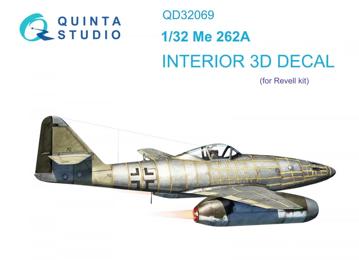 Quinta Studio QD32069 Me 262A 3D-Printed &amp;amp; coloured Interior on decal paper (Revell) 1/32