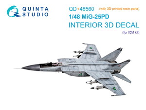 Quinta Studio QD+48560 MiG-25PD 3D-Printed &amp;amp; coloured Interior on decal paper (ICM) (with 3D-printed resin parts) 1/48