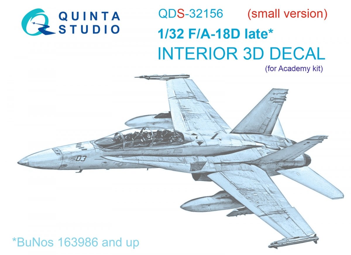 Intérieur imprimé en 3D et coloré sur papier décalcomanie Quinta Studio QDS-32156 F/A-18D (version tardive) (Academy) (Petite version) 1/32